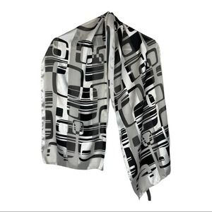 VINTAGE 80s Black & White Geo Squares Long Scarf 12.5x57 L3